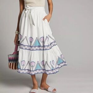 Anthropologie Magda Embroidered Midi Skirt